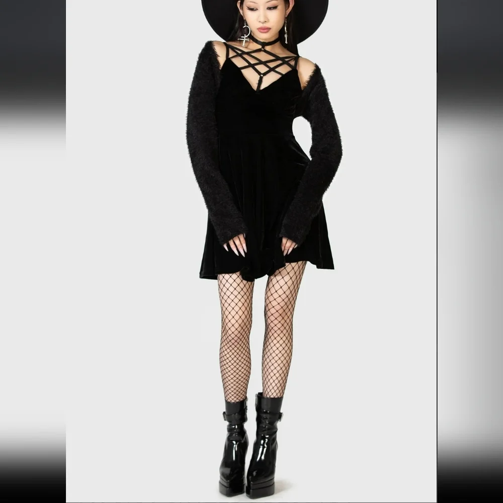 Killstar Black Strapless Dress with Crisscross Detail - Picture 4 of 4